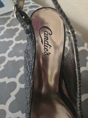 Candie's Y2K Pearle Black Women's Slingback Peep Toe Heels 9.5 Med